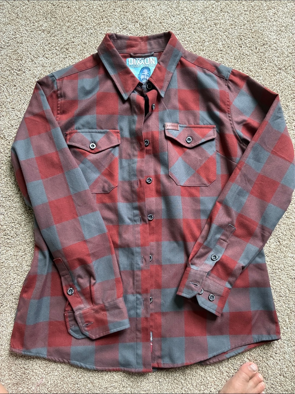 DIXXON women’s Red & Gray Plaid Button-Down Shirt